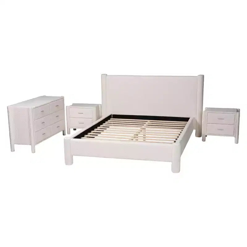 Ensemble de chambre à coucher 4 pièces Baxton Studio Laria moderne en tissu nounours blanc