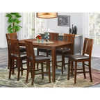 HomeStock Pub Set Counter Height Table And 6 Chairs Mahogany Finish