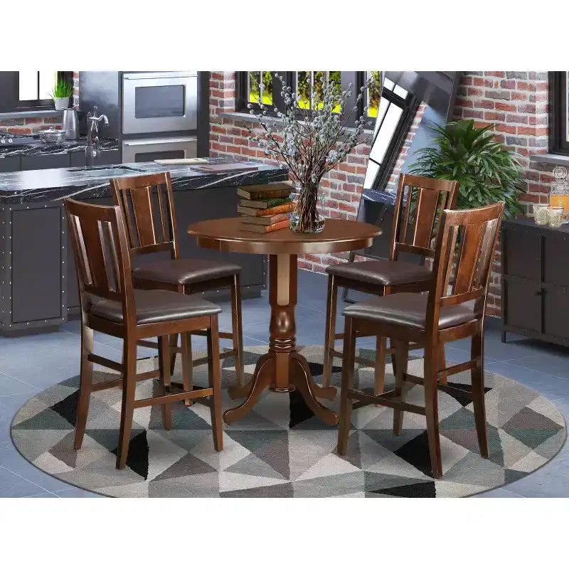 HomeStock Jabu5 Mah Round Counter Height Dining Table Set Mahogany