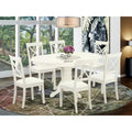 HomeStock Oval Dinner Table Set Linen White Dining Room Table with 6 Chairs