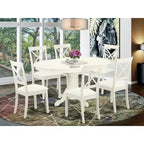 HomeStock Oval Dinner Table Set Linen White Dining Room Table with 6 Chairs