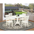 HomeStock Linen White Round Dining Table and 4 Chair Set Modern