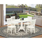 HomeStock Linen White Round Dining Table and 4 Chair Set Modern