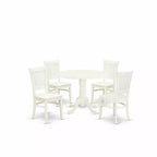 Ensemble table de salle à manger ronde et 4 chaises HomeStock en lin blanc, style moderne