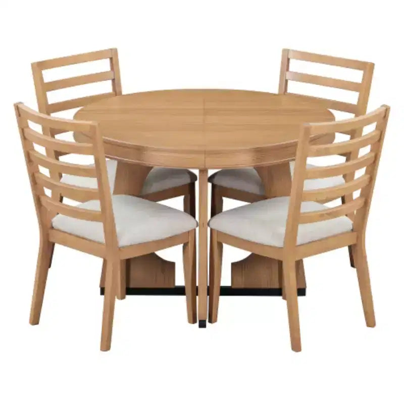 Ensemble de salle à manger 5 pièces rustique et rétro, table géométrique unique avec rallonge de 40,6 cm et 4 chaises rembourrées