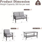 Ensemble de mobilier de jardin Heynemo, ensemble de conversation de 4 pièces avec table basse, ensemble de mobilier en métal pour véranda, cour arrière, jardin, café