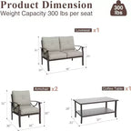 Ensemble de mobilier de jardin Heynemo, ensemble de conversation de 4 pièces avec table basse, ensemble de mobilier en métal pour véranda, cour arrière, jardin, café