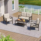 Ensemble de mobilier de jardin Heynemo, ensemble de conversation de 4 pièces avec table basse, ensemble de mobilier en métal pour véranda, cour arrière, jardin, café