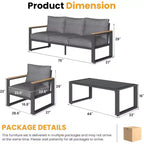 Ensemble de mobilier de patio en aluminium Heynemo, ensemble de conversation d'extérieur 4 pièces avec table basse, ensemble de meubles de patio en métal pour véranda, arrière-cour, jardin