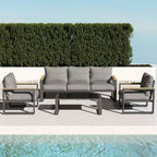 Ensemble de mobilier de patio en aluminium Heynemo, ensemble de conversation d'extérieur 4 pièces avec table basse, ensemble de meubles de patio en métal pour véranda, arrière-cour, jardin