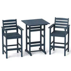 Ensemble de bar 3 pièces Costway pour terrasse, chaises de bar en PEHD avec table haute carrée, repose-pieds et dossier Bleu marine/Gris/Marron/Noir