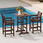 Ensemble de bar 3 pièces Costway pour terrasse, chaises de bar en PEHD avec table haute carrée, repose-pieds et dossier Bleu marine/Gris/Marron/Noir