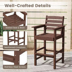 Ensemble de bar 3 pièces Costway pour terrasse, chaises de bar en PEHD avec table haute carrée, repose-pieds et dossier Bleu marine/Gris/Marron/Noir