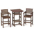 Ensemble de bar 3 pièces Costway pour terrasse, chaises de bar en PEHD avec table haute carrée, repose-pieds et dossier Bleu marine/Gris/Marron/Noir