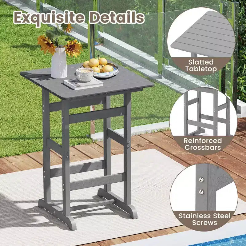 Ensemble de bar 3 pièces Costway pour terrasse, chaises de bar en PEHD avec table haute carrée, repose-pieds et dossier Bleu marine/Gris/Marron/Noir