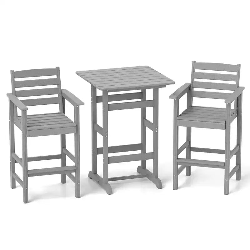Ensemble de bar 3 pièces Costway pour terrasse, chaises de bar en PEHD avec table haute carrée, repose-pieds et dossier Bleu marine/Gris/Marron/Noir