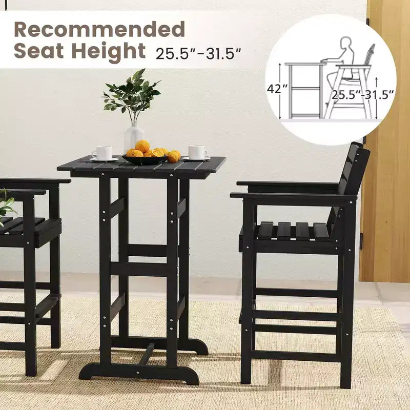 Ensemble de bar 3 pièces Costway pour terrasse, chaises de bar en PEHD avec table haute carrée, repose-pieds et dossier Bleu marine/Gris/Marron/Noir