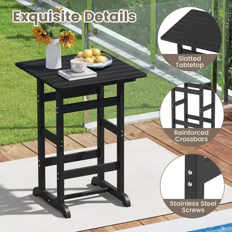 Ensemble de bar 3 pièces Costway pour terrasse, chaises de bar en PEHD avec table haute carrée, repose-pieds et dossier Bleu marine/Gris/Marron/Noir