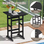 Ensemble de bar 3 pièces Costway pour terrasse, chaises de bar en PEHD avec table haute carrée, repose-pieds et dossier Bleu marine/Gris/Marron/Noir