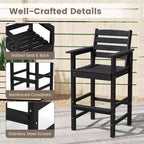 Ensemble de bar 3 pièces Costway pour terrasse, chaises de bar en PEHD avec table haute carrée, repose-pieds et dossier Bleu marine/Gris/Marron/Noir