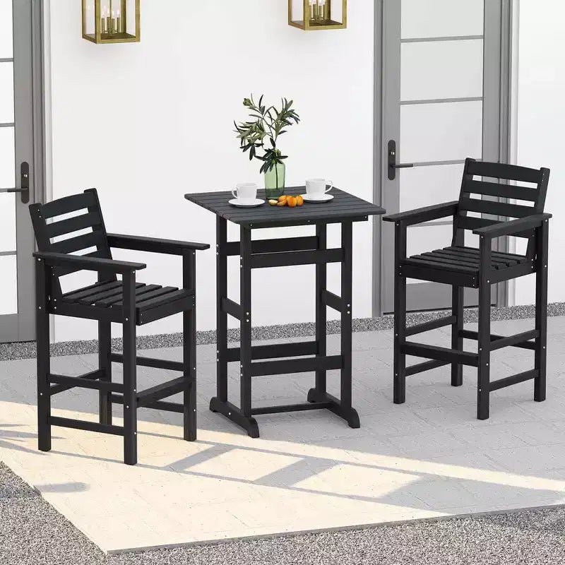 Costway 3-Piece Patio HDPE Bar Set Armchairs with Square High-Top Table Footrest & Backrest Navy/Gray/Brown/Black
