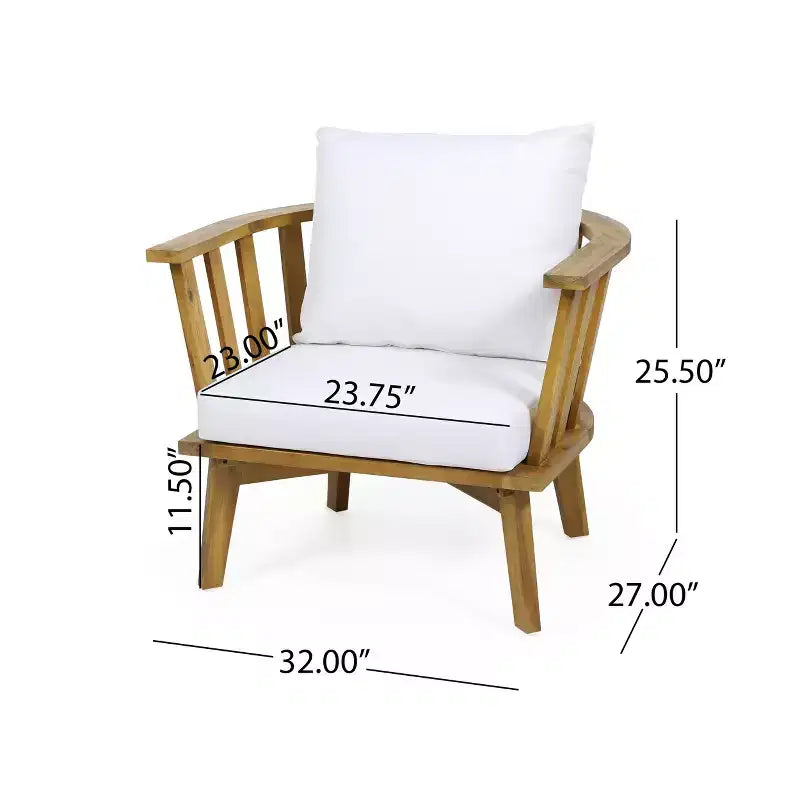 Christopher Knight Home Flagler, ensemble de 5 fauteuils et table foyer d'extérieur en bois d'acacia avec coussins, teck/blanc