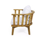 Christopher Knight Home Flagler, ensemble de 5 fauteuils et table foyer d'extérieur en bois d'acacia avec coussins, teck/blanc