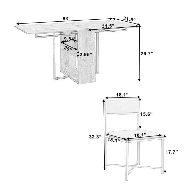 Ensemble de salle à manger extensible Whisen Modern 5 pièces, table carrée pliable avec chaises rembourrées en cuir
