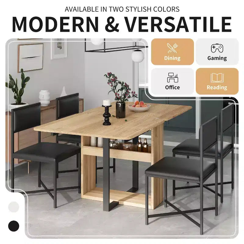 Ensemble de salle à manger extensible Whisen Modern 5 pièces, table carrée pliable avec chaises rembourrées en cuir