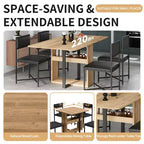 Ensemble de salle à manger extensible Whisen Modern 5 pièces, table carrée pliable avec chaises rembourrées en cuir