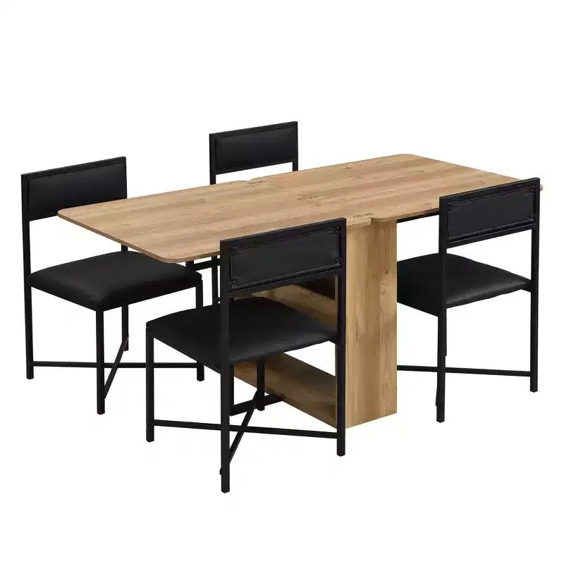 Ensemble de salle à manger extensible Whisen Modern 5 pièces, table carrée pliable avec chaises rembourrées en cuir