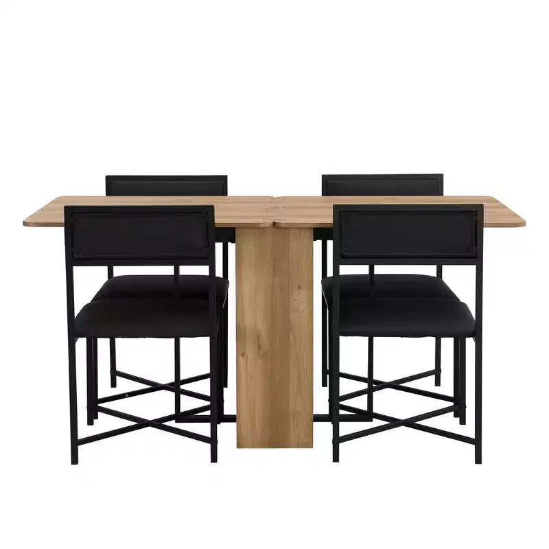 Ensemble de salle à manger extensible Whisen Modern 5 pièces, table carrée pliable avec chaises rembourrées en cuir