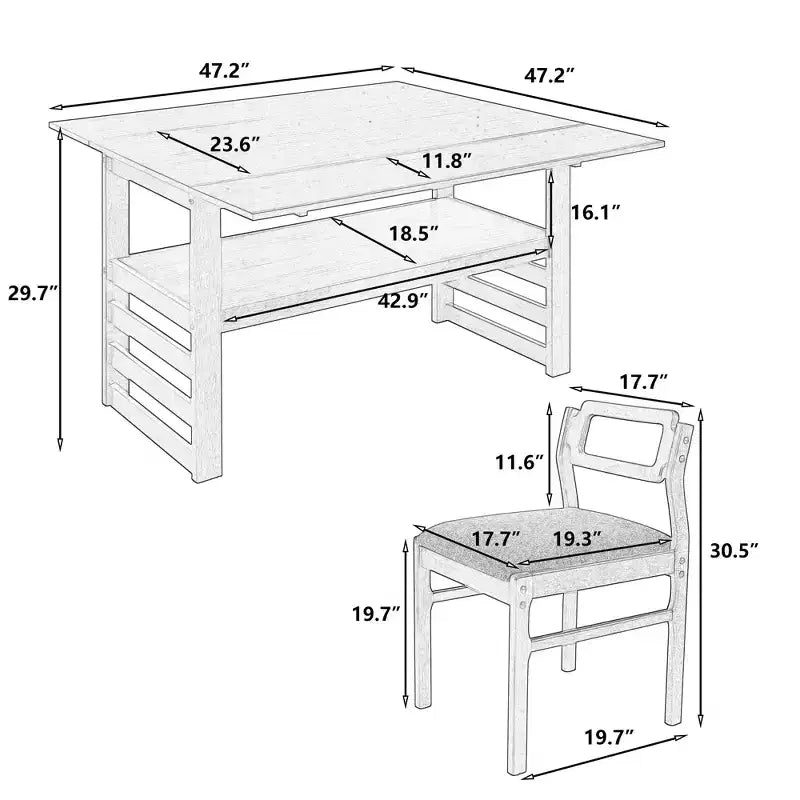 Ensemble de salle à manger extensible Whisen Modern 5 pièces en bois avec deux abattants et chaises rembourrées