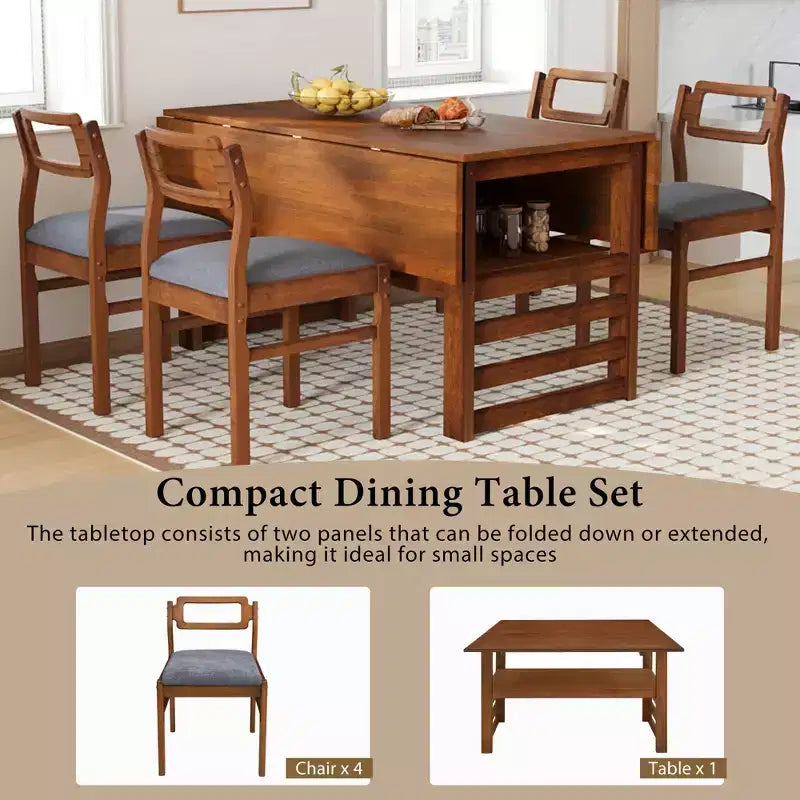 Ensemble de salle à manger extensible Whisen Modern 5 pièces en bois avec deux abattants et chaises rembourrées