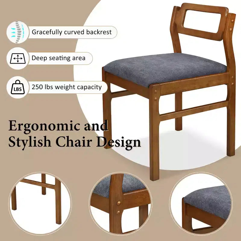 Ensemble de salle à manger extensible Whisen Modern 5 pièces en bois avec deux abattants et chaises rembourrées