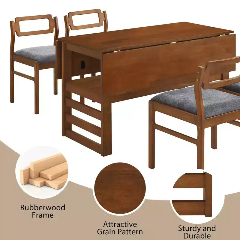 Ensemble de salle à manger extensible Whisen Modern 5 pièces en bois avec deux abattants et chaises rembourrées