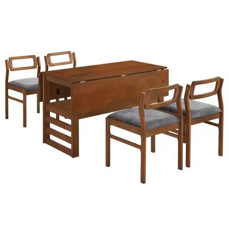 Ensemble de salle à manger extensible Whisen Modern 5 pièces en bois avec deux abattants et chaises rembourrées