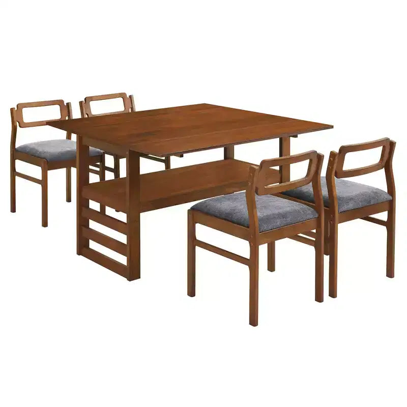 Ensemble de salle à manger extensible Whisen Modern 5 pièces en bois avec deux abattants et chaises rembourrées