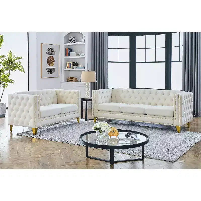 Elegant Living Spaces 3-Seater and 2-Seater Velvet Upholstered Sofa Set Combination