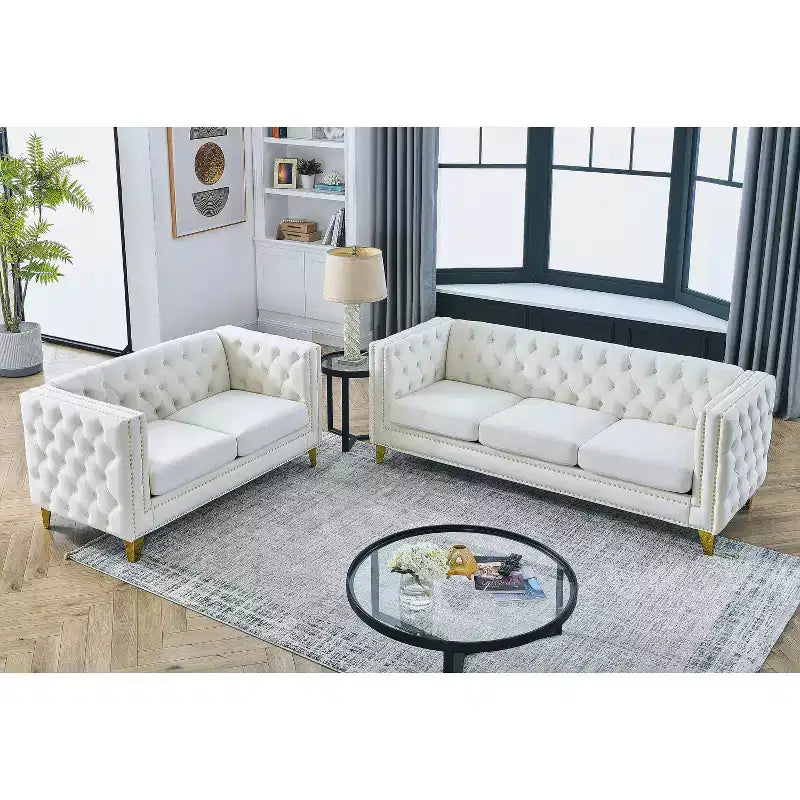 Combinaison de canapés 3 places et 2 places en velours Elegant Living Spaces