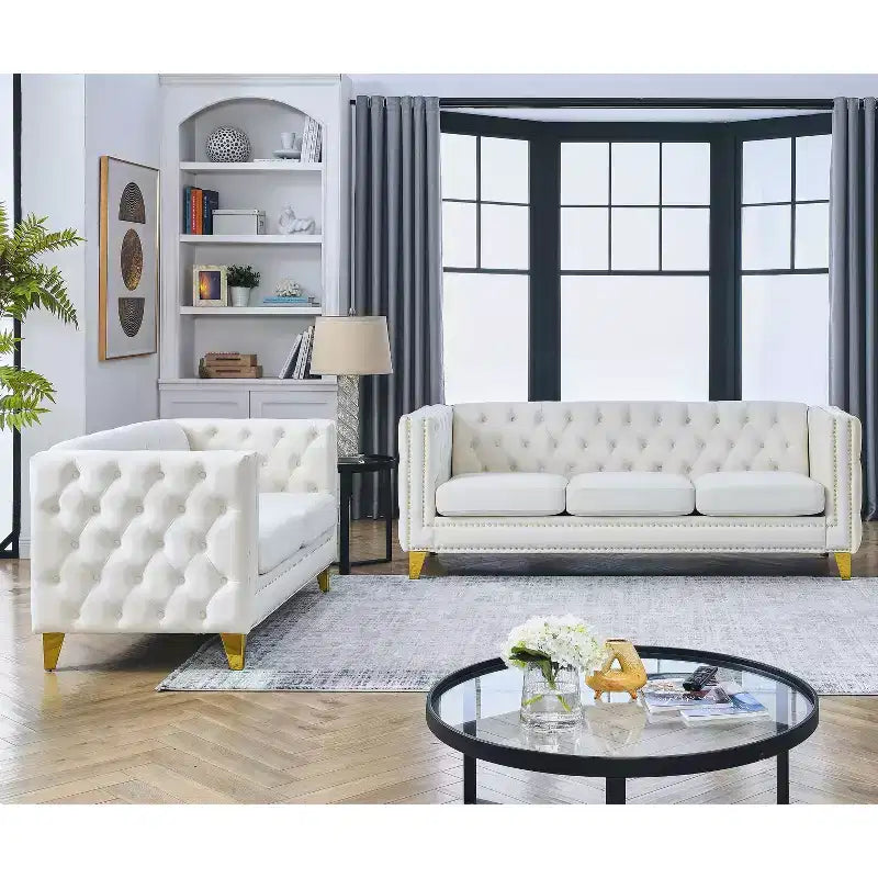 Combinaison de canapés 3 places et 2 places en velours Elegant Living Spaces