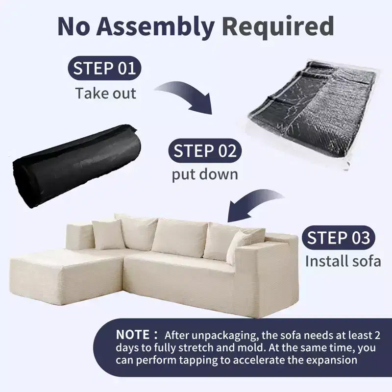 Mjkone Canapé sectionnel moderne 2 pièces 106'' en velours côtelé, à combinaison libre, en forme de L, avec siège profond, canapé-lit rembourré avec chaise longue gauche
