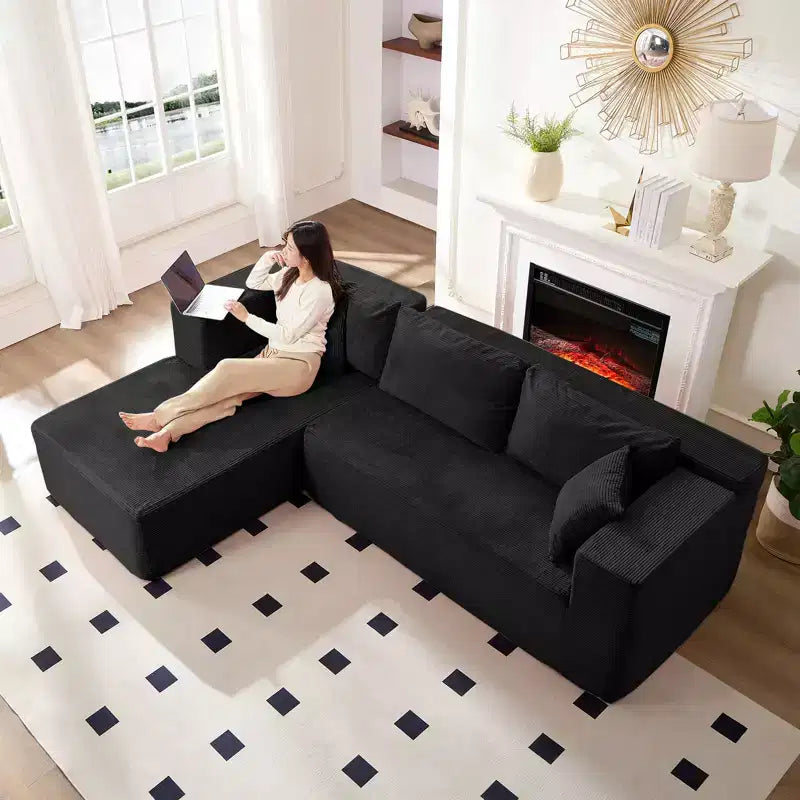 Mjkone Canapé sectionnel moderne 2 pièces 106'' en velours côtelé, à combinaison libre, en forme de L, avec siège profond, canapé-lit rembourré avec chaise longue gauche