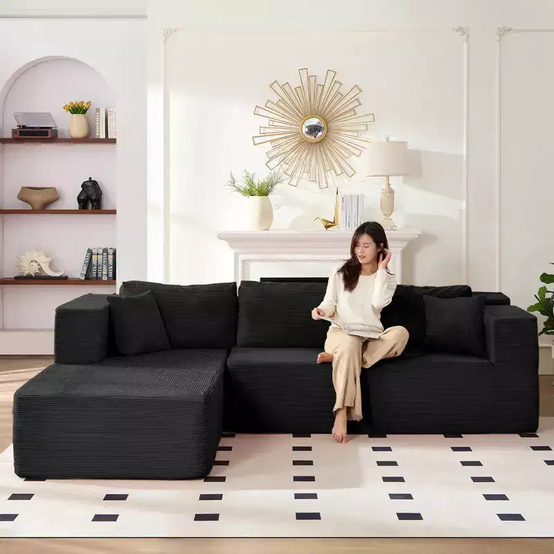 Mjkone Canapé sectionnel moderne 2 pièces 106'' en velours côtelé, à combinaison libre, en forme de L, avec siège profond, canapé-lit rembourré avec chaise longue gauche