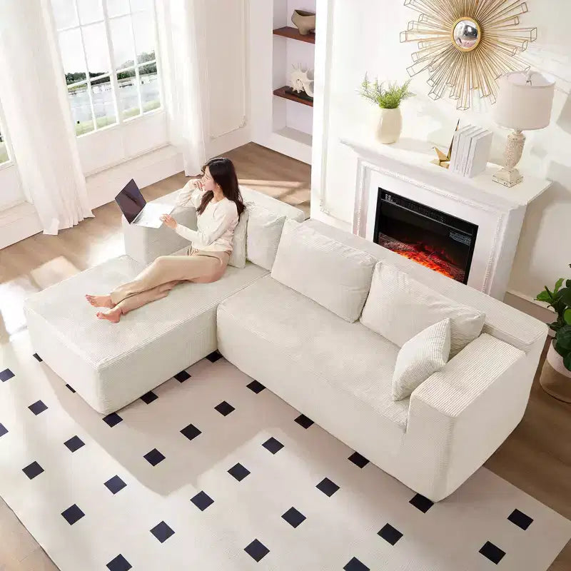 Mjkone Canapé sectionnel moderne 2 pièces 106'' en velours côtelé, à combinaison libre, en forme de L, avec siège profond, canapé-lit rembourré avec chaise longue gauche