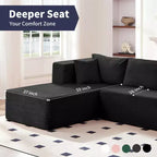 Mjkone Canapé sectionnel moderne 2 pièces 106'' en velours côtelé, à combinaison libre, en forme de L, avec siège profond, canapé-lit rembourré avec chaise longue gauche