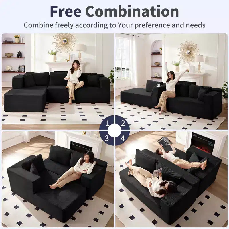 Mjkone Canapé sectionnel moderne 2 pièces 106'' en velours côtelé, à combinaison libre, en forme de L, avec siège profond, canapé-lit rembourré avec chaise longue gauche