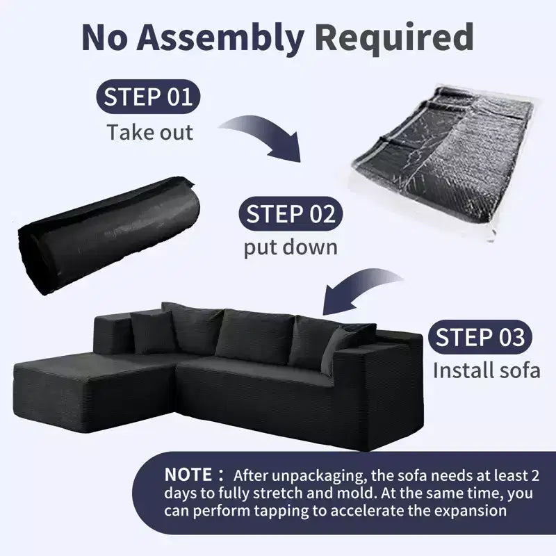 Mjkone Canapé sectionnel moderne 2 pièces 106'' en velours côtelé, à combinaison libre, en forme de L, avec siège profond, canapé-lit rembourré avec chaise longue gauche