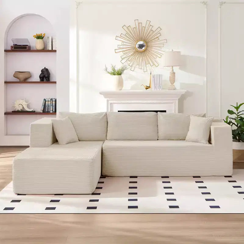 Mjkone Canapé sectionnel moderne 2 pièces 106'' en velours côtelé, à combinaison libre, en forme de L, avec siège profond, canapé-lit rembourré avec chaise longue gauche