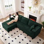 Mjkone Canapé sectionnel moderne 2 pièces 106'' en velours côtelé, à combinaison libre, en forme de L, avec siège profond, canapé-lit rembourré avec chaise longue gauche